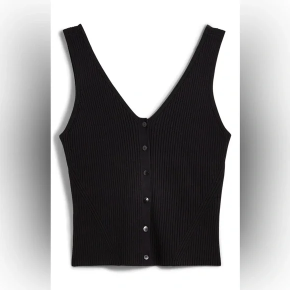 Madewell The Signature Knit Button Front Sweater Tank - Black - Size Small - Picture 1 of 4